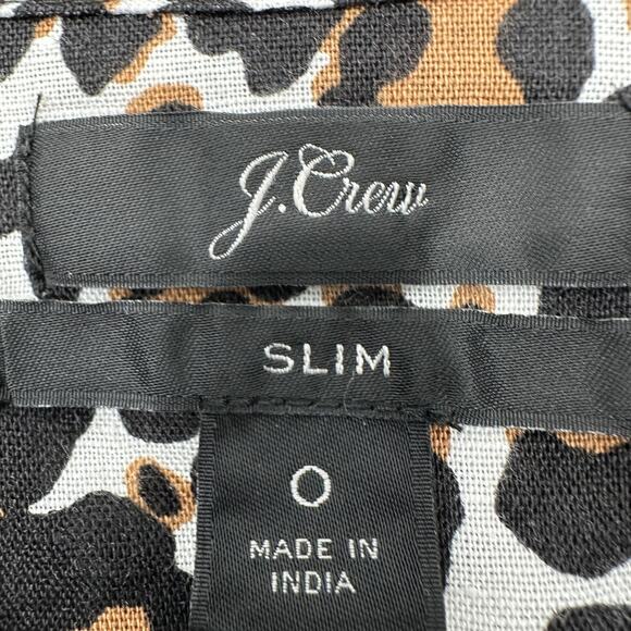 J Crew Shirt Womens 0 Leopard Print Linen Cotton Button Front Slim Preppy - Picture 5 of 10